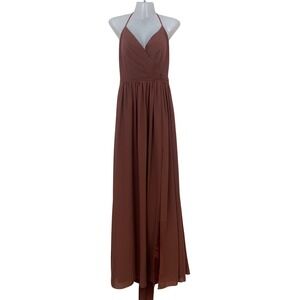 Revelry Hannah Women's Size 8 Brown Chiffon Maxi Dress‎ Halter Formal Gown